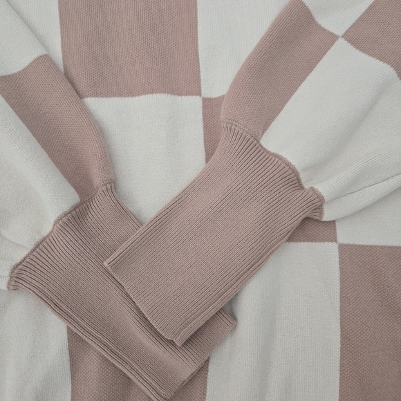 LILLUSORY Women's Oversized Crewneck Ribbed Checkered Sweater MEDIUM - Picture 5 of 12